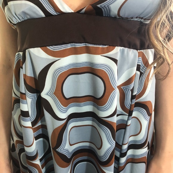 2 LEFT XS & S Boho Chic Blue & Brown Mini Dress - Picture 3 of 4